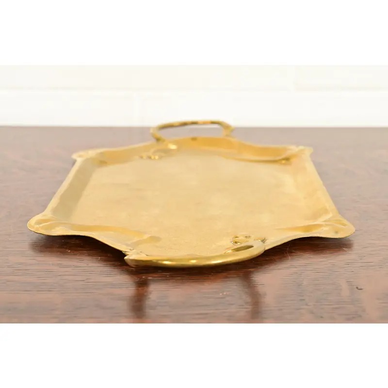 Liberty & Co. Style English Arts & Crafts Hammered Brass Handled Serving Tray - Image 8
