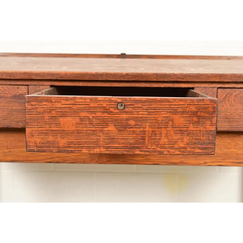 Limbert Style Antique Mission Oak Arts & Crafts Slant Front Architect's Desk, Circa 1910 - Image 8