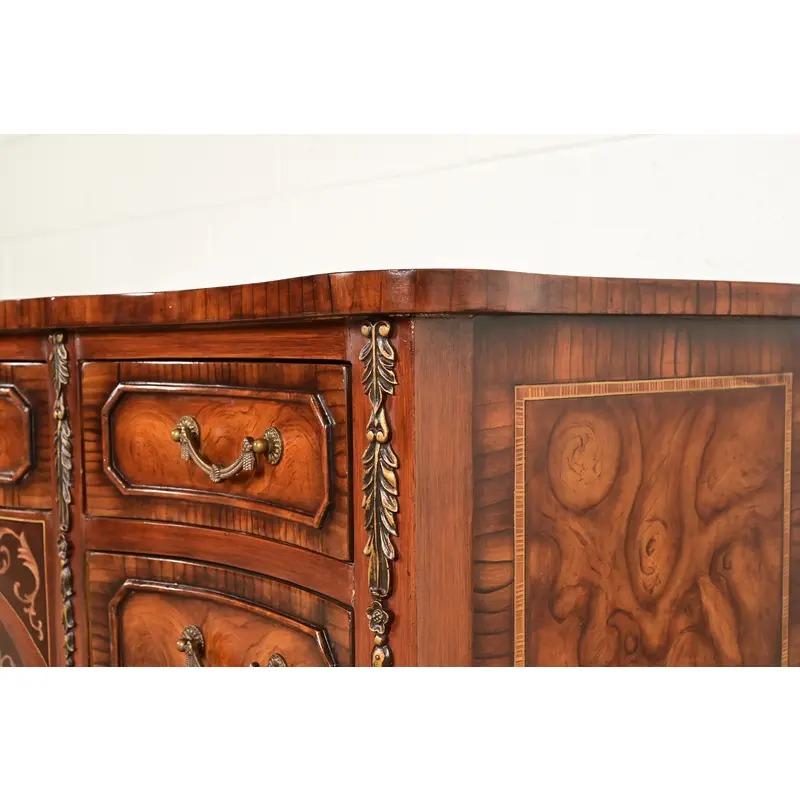 Maitland Smith Style French Regency Louis XVI Carved Mahogany and Burl Wood Sideboard Credenza - Image 8