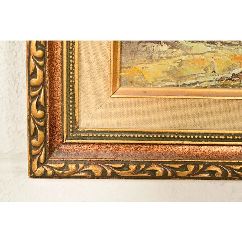 Original Artist Signed Impressionist Rural Landscape Oil on Canvas Painting of Cottage in Carved Giltwood Frame - Image 8