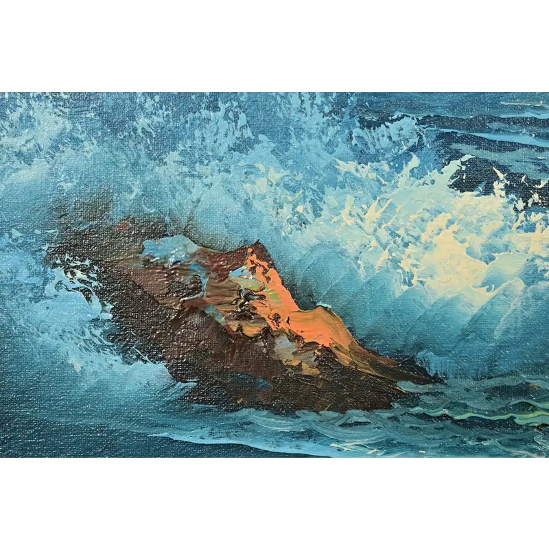 Original Signed A. Kirkham Framed Oil Painting on Canvas of Crashing Waves - Image 8