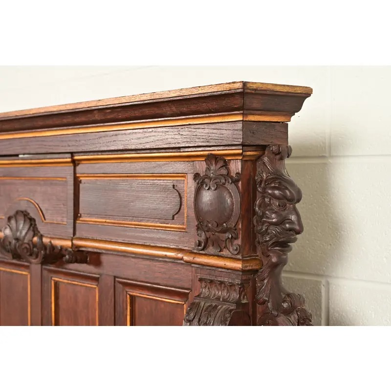 R. J. Horner Renaissance Revival Ornate Carved Oak Sideboard or Bar Cabinet, Circa 1880s - Image 8