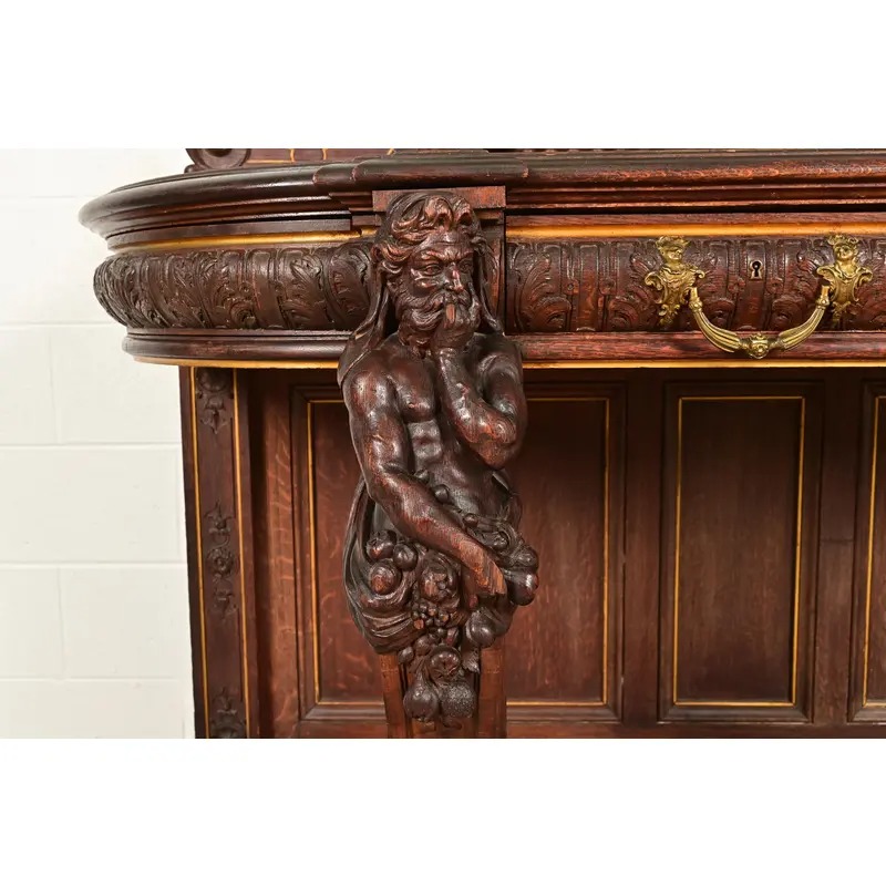R. J. Horner Renaissance Revival Ornate Carved Oak Sideboards or Bar Cabinets, Circa 1880s - Image 8