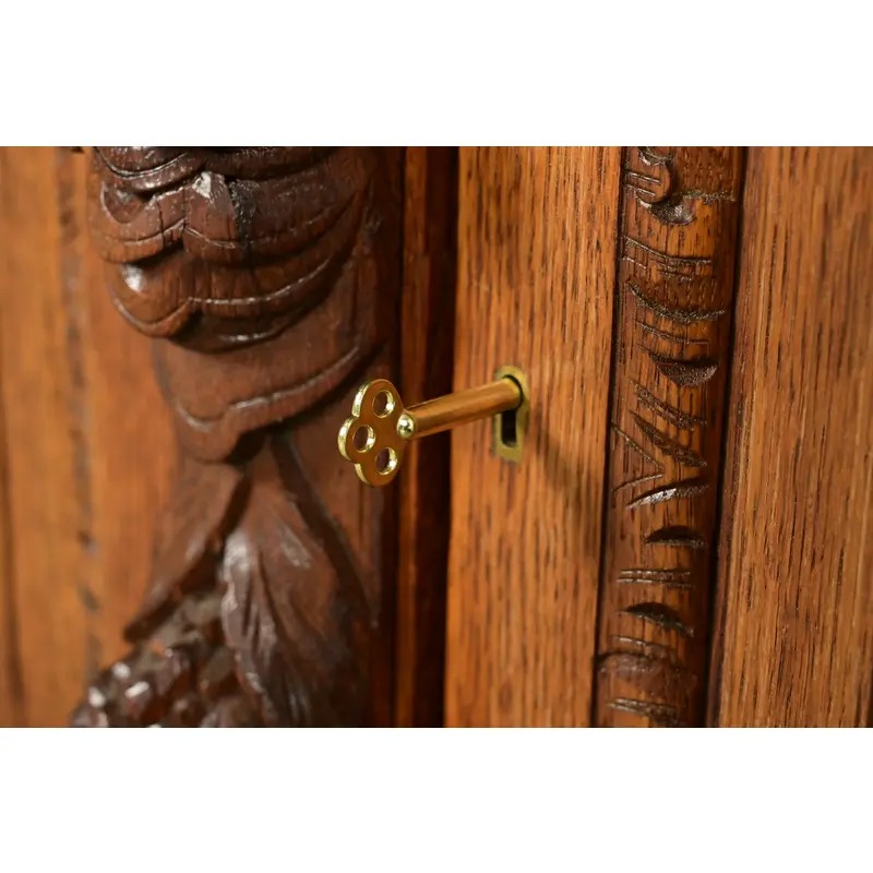 R. J. Horner Style Renaissance Revival Carved Oak Sideboard or Bar Cabinet, Circa 1890s - Image 8