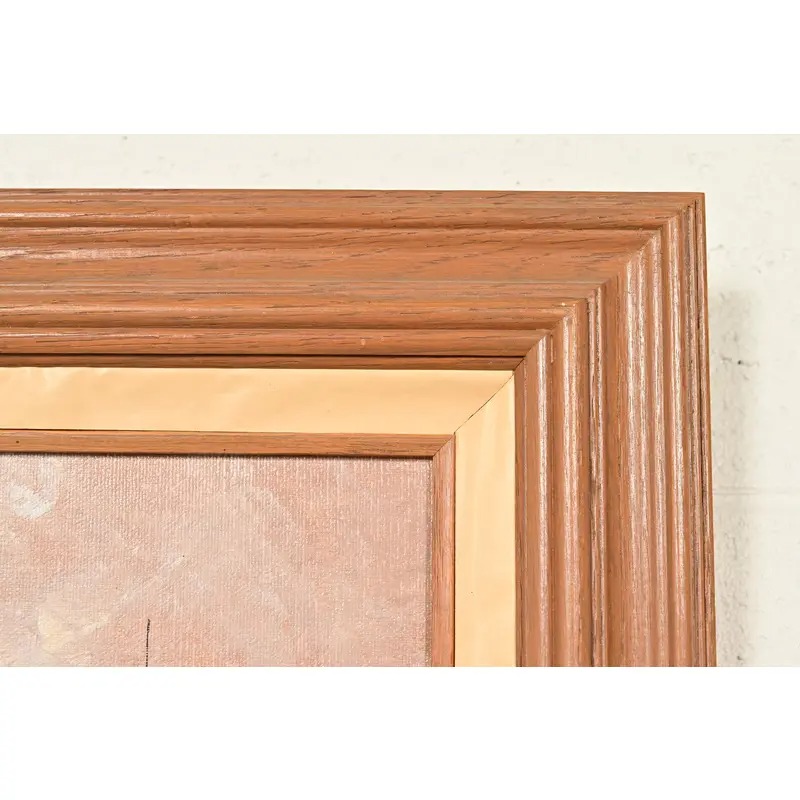 Rikard Lindström Original Signed Oil Painting on Canvas of Ships in Harbor in Carved Wood Frame - Image 8
