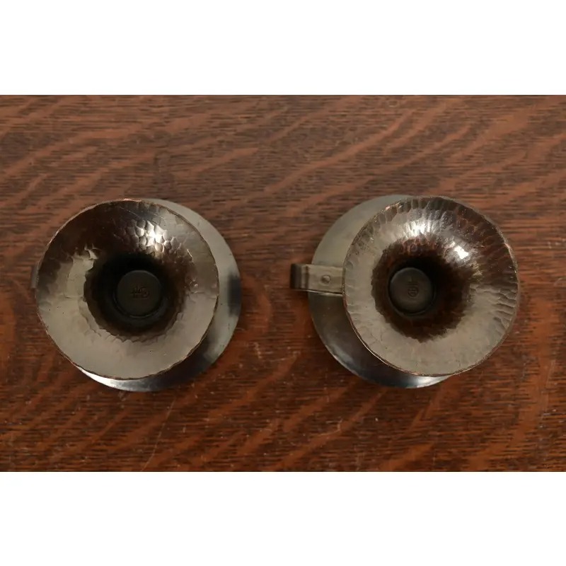 Roycroft Arts & Crafts Hammered Copper Handled Candlesticks, Pair - Image 8
