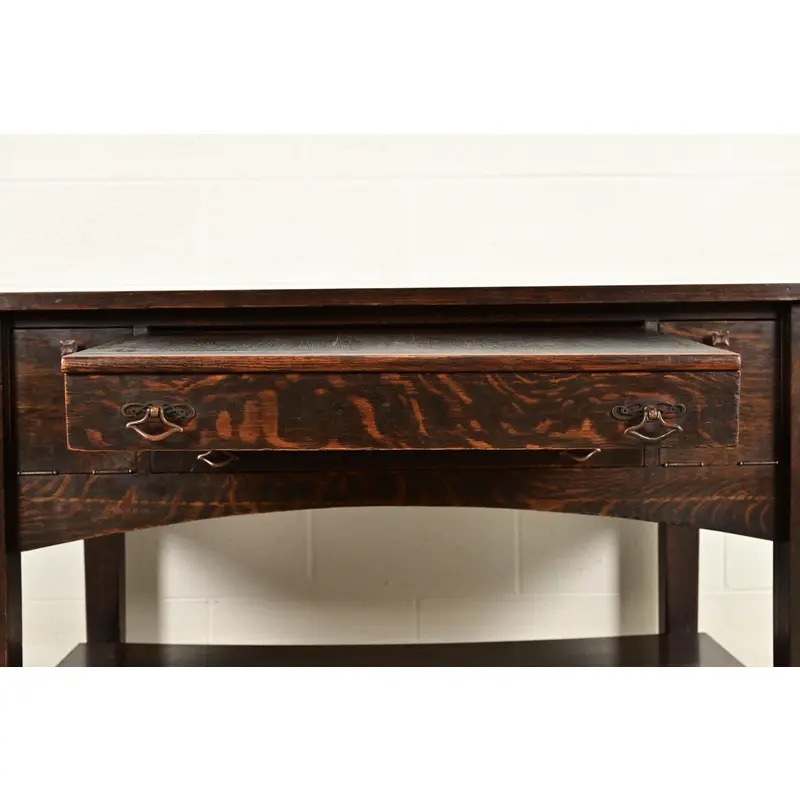 Stickley Brothers Style Antique Mission Oak Arts & Crafts Desk or Library Table, Circa 1910 - Image 8