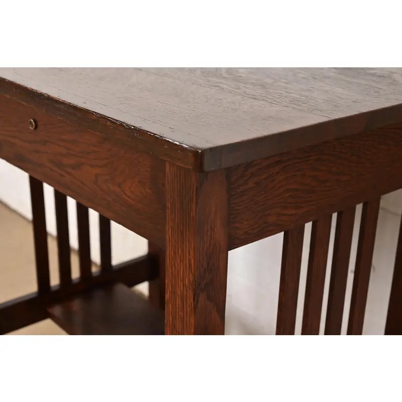 Stickley Brothers Style Antique Mission Oak Arts & Crafts Writing Desk or Library Table, Circa 1910 - Image 8