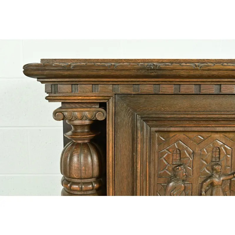 Antique Danish Renaissance Revival Carved Oak Bar Cabinet, Circa 1890s - Image 9