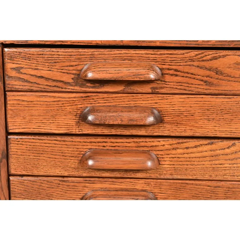 Antique Oak Arts & Crafts 5-Drawer Architect's Blueprint Flat File Cabinet, Newly Refinished - Image 9