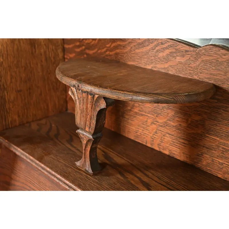 Antique Victorian Carved Tiger Oak Side-by-Side Bookcase With Drop Front Secretary Desk, Circa 1900 - Image 9