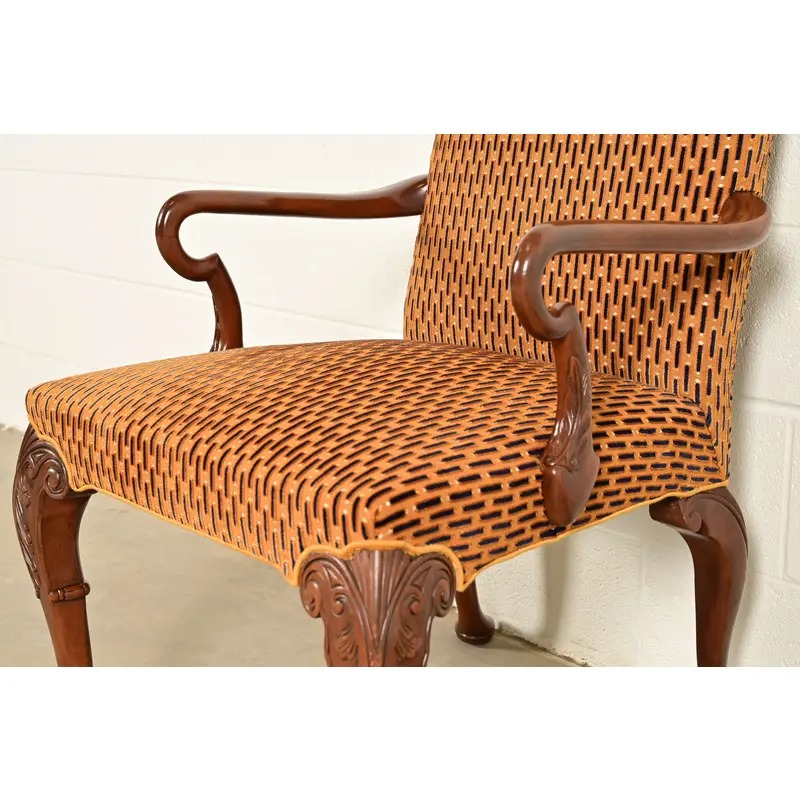Baker Furniture Stately Homes Georgian Carved Mahogany Open Arm Library Chairs, Pair - Image 9