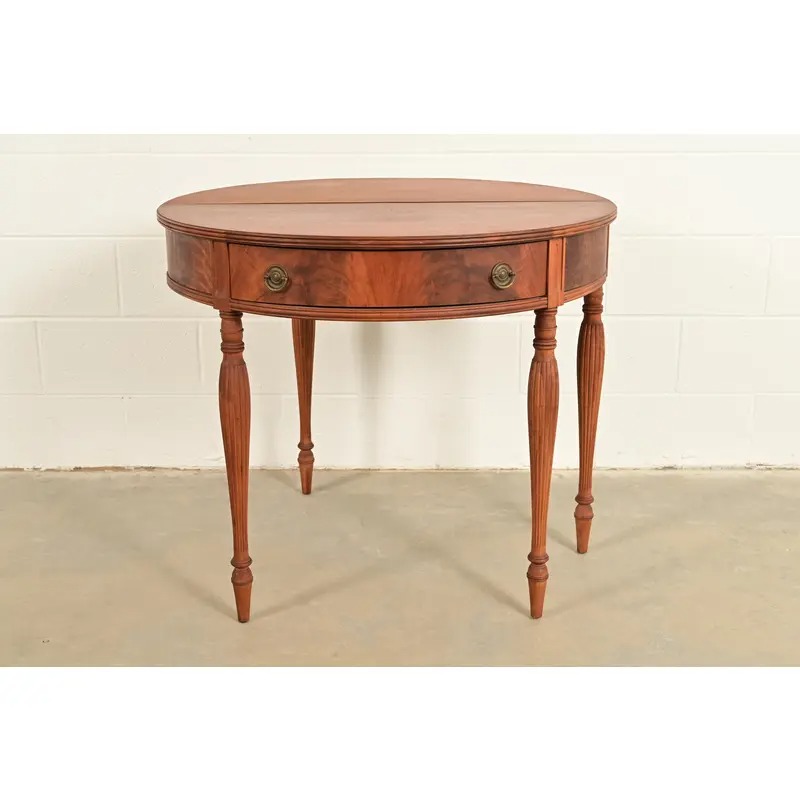 Baker Furniture Style Antique Federal Flame Mahogany Flip Top Demilune Console Game Table, Circa 1920s - Image 9