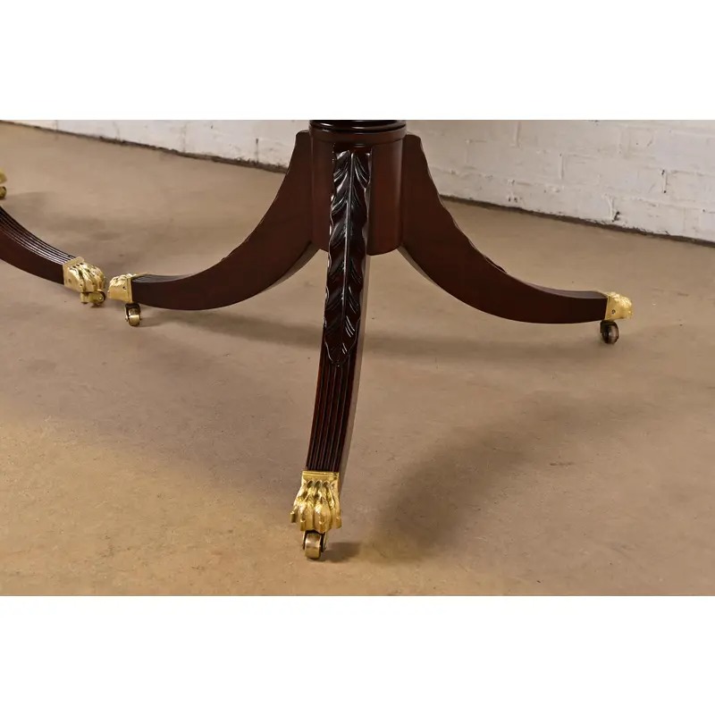 Baker Furniture Style Georgian Mahogany Double Pedestal Extension Dining Table, Newly Refinished - Image 9