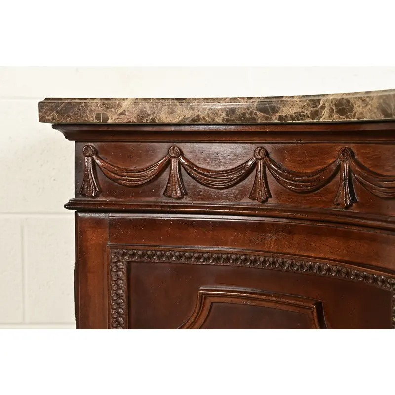 Bernhardt French Regency Louis XVI Carved Mahogany Marble Top Sideboard Credenza - Image 9