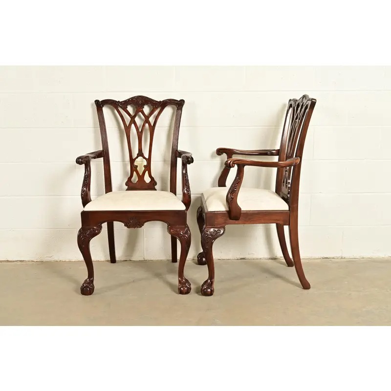 Drexel Heritage Chippendale Carved Mahogany Armchairs, Pair - Image 9