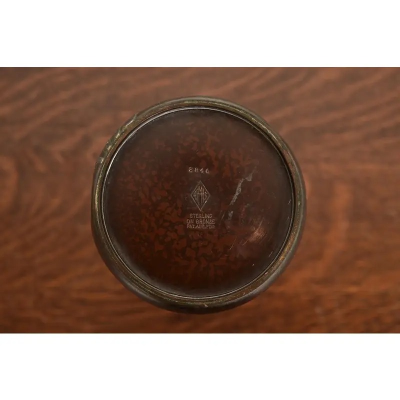 Heintz Arts & Crafts Sterling Silver on Bronze Vase With Floral Decoration - Image 9