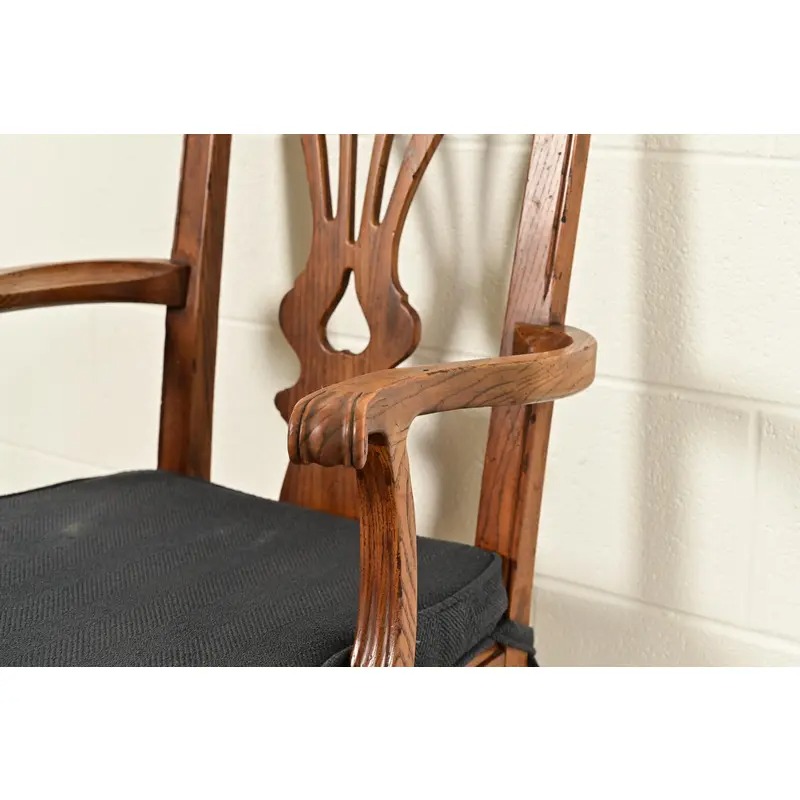 Henredon Georgian Carved Solid Oak Armchairs, Pair - Image 9