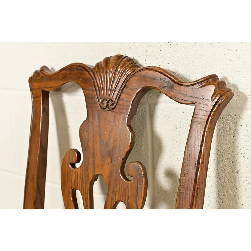 Henredon Georgian Carved Solid Oak Dining Chairs, Set of Six - Image 9