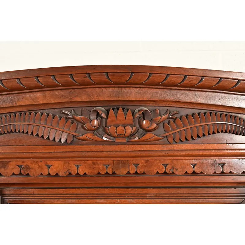 Herter Brothers Style Antique Eastlake Victorian Carved Burled Walnut Marble Top Dresser With Mirror, Circa 1880s - Image 9