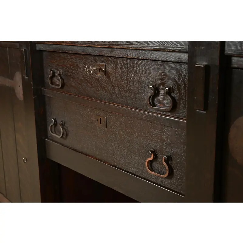 Imperial Furniture Grand Rapids Mission Oak Arts & Crafts Strap Hinge Eight-Leg Sideboard, Circa 1900 - Image 9