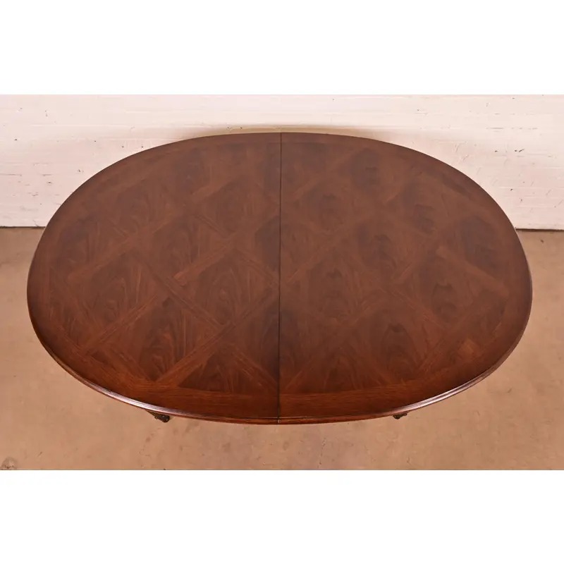 Karges French Regency Louis XVI Carved Walnut Extension Dining Table With Parquet Top, Newly Refinished - Image 9