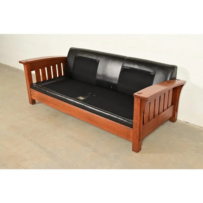 L. & J. G. Stickley Mission Oak Arts & Crafts Bow Arm Sofa - Image 9