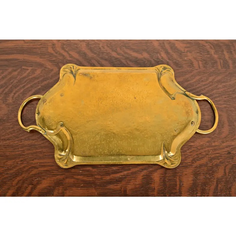 Liberty & Co. Style English Arts & Crafts Hammered Brass Handled Serving Tray - Image 9