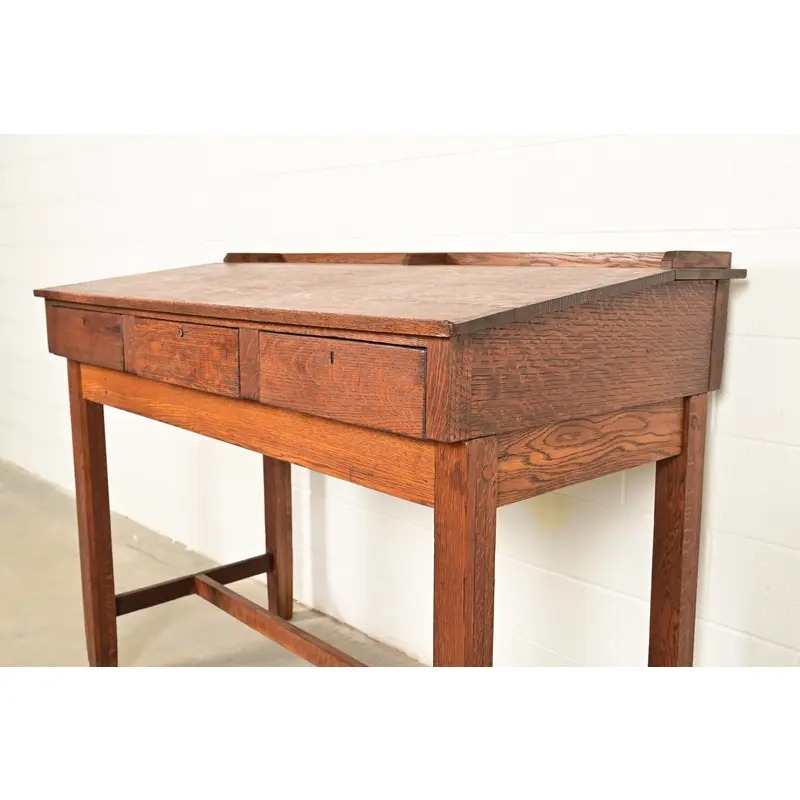 Limbert Style Antique Mission Oak Arts & Crafts Slant Front Architect's Desk, Circa 1910 - Image 9