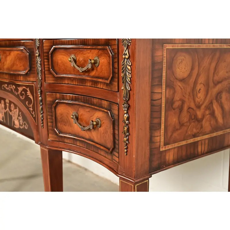 Maitland Smith Style French Regency Louis XVI Carved Mahogany and Burl Wood Sideboard Credenza - Image 9