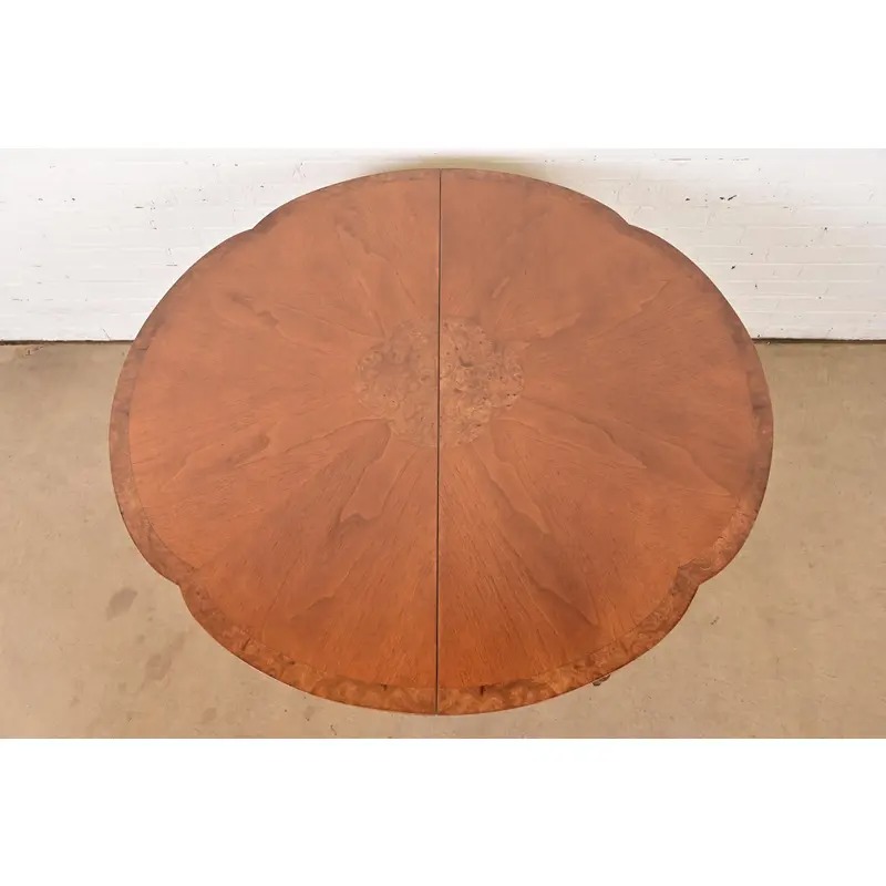 Mastercraft Mid-Century Hollywood Regency Cherry and Burl Wood Extension Dining Table, Newly Refinished - Image 9