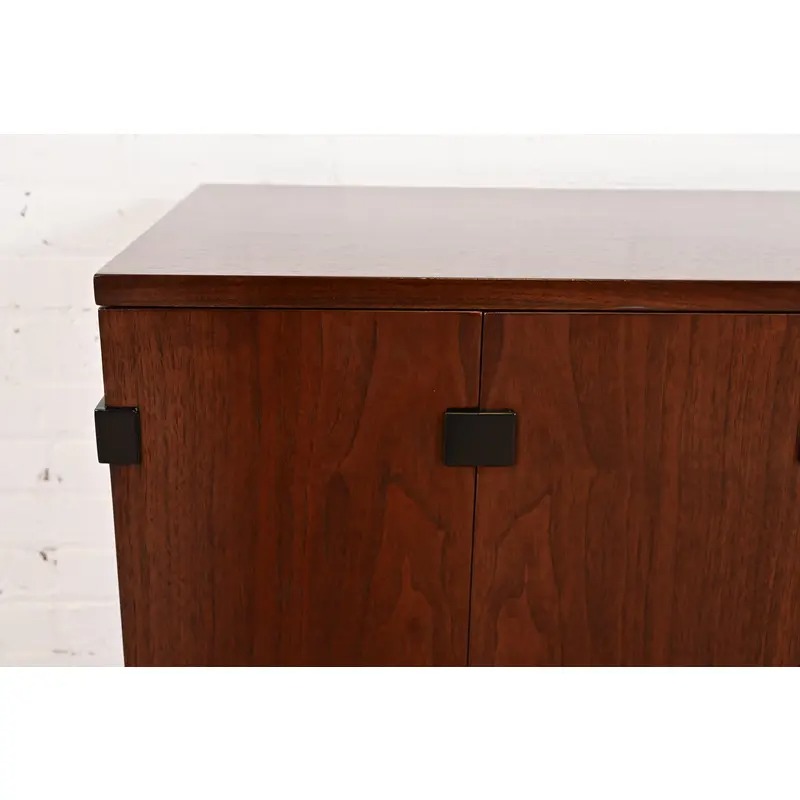 Milo Baughman for Directional Walnut and Ebonized Sideboard Credenza, Newly Refinished - Image 9