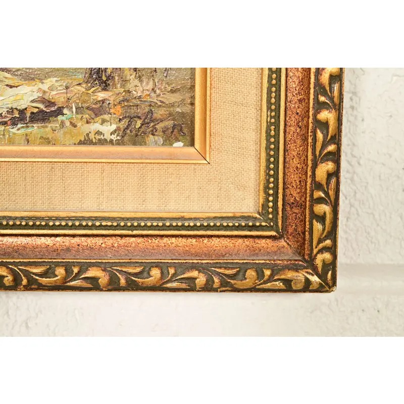 Original Artist Signed Impressionist Rural Landscape Oil on Canvas Painting of Cottage in Carved Giltwood Frame - Image 9