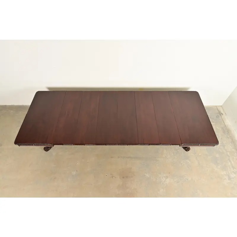 R. J. Horner Antique Victorian Carved Mahogany Split Pedestal Extension Dining Table With Lion Paw Feet, Newly Refinished - Image 9