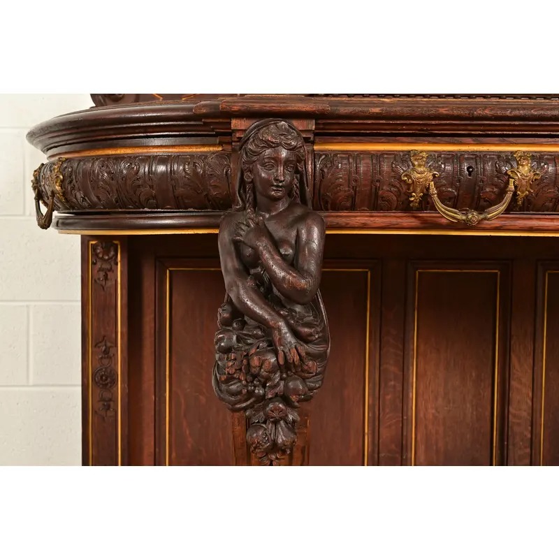 R. J. Horner Renaissance Revival Ornate Carved Oak Sideboards or Bar Cabinets, Circa 1880s - Image 9