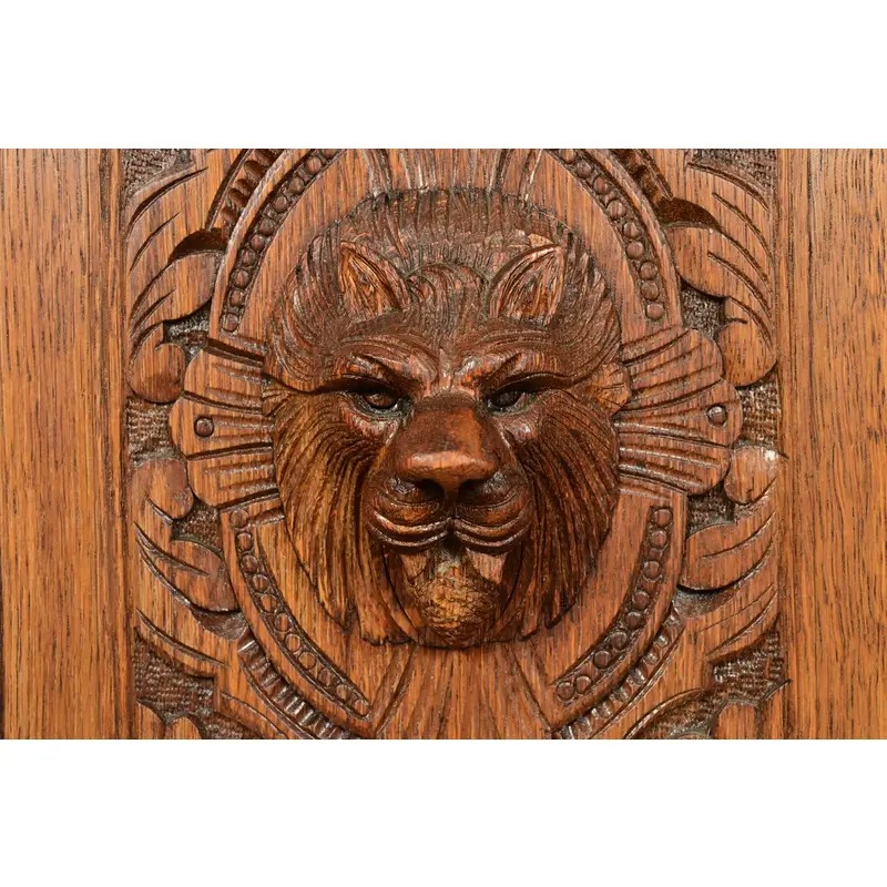 R. J. Horner Style Renaissance Revival Carved Oak Sideboard or Bar Cabinet, Circa 1890s - Image 9