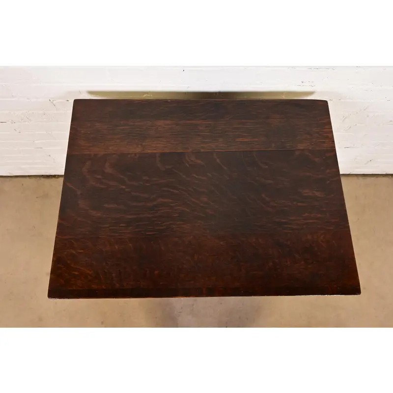 Stickley Brothers Style Antique Mission Oak Arts & Crafts Writing Desk or Library Table, Circa 1910 - Image 9