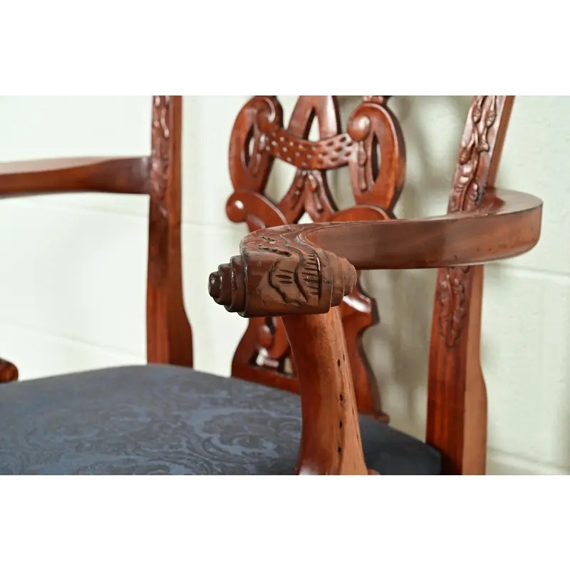 Baker Furniture Style Chippendale Carved Mahogany Dining Chairs, Set of Eight - Image 10