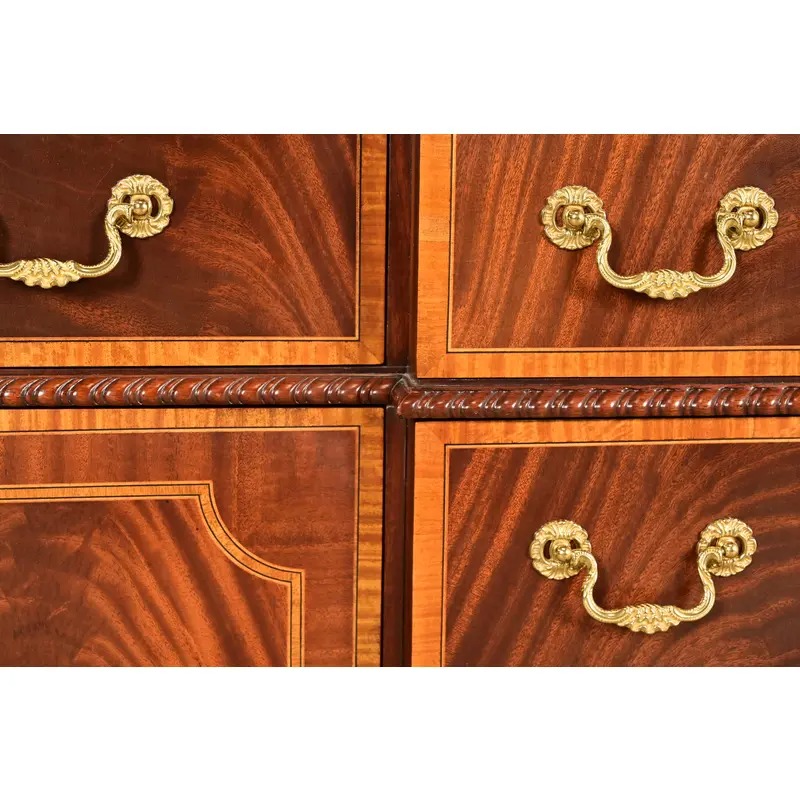 Councill Craftsmen Georgian Banded Flame Mahogany Lighted Breakfront Bookcase Cabinet - Image 10