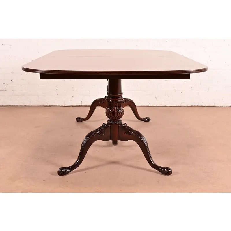 Drexel Heritage Georgian Banded Flame Mahogany Double Pedestal Extension Dining Table, Newly Refinished - Image 10