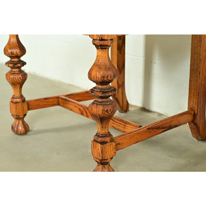 Early Romweber Antique English Jacobean Carved Oak and Burl Wood Side Chairs or Dining Chairs, Pair - Image 10