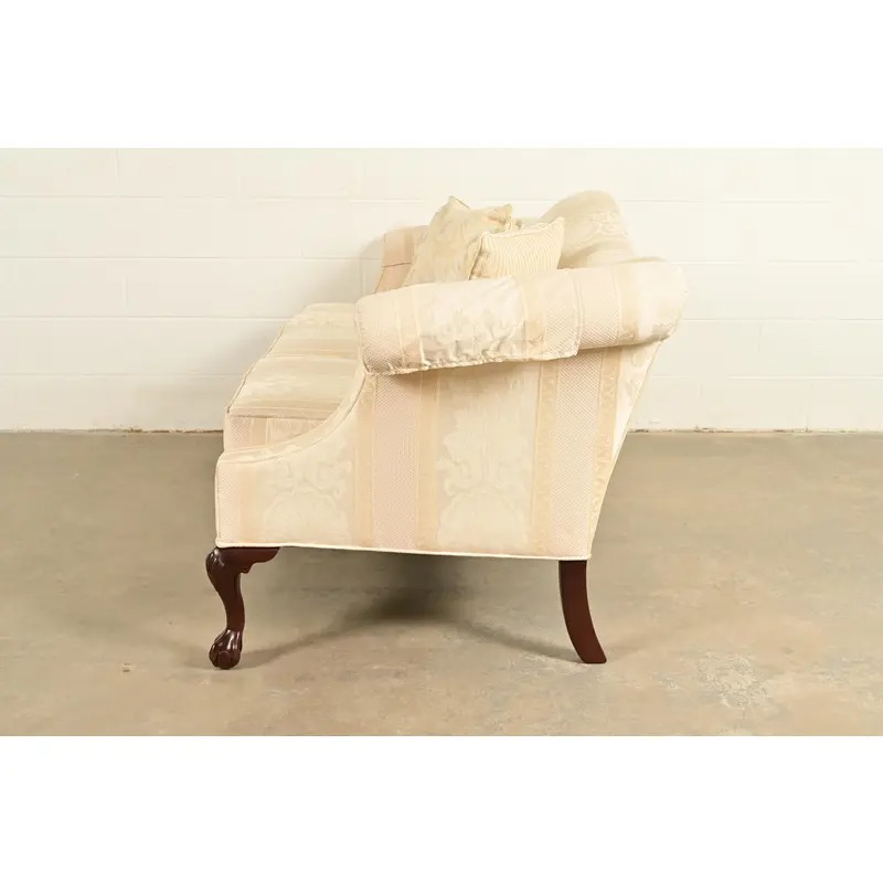 Ethan Allen Chippendale Carved Mahogany Upholstered Camelback Sofa - Image 10