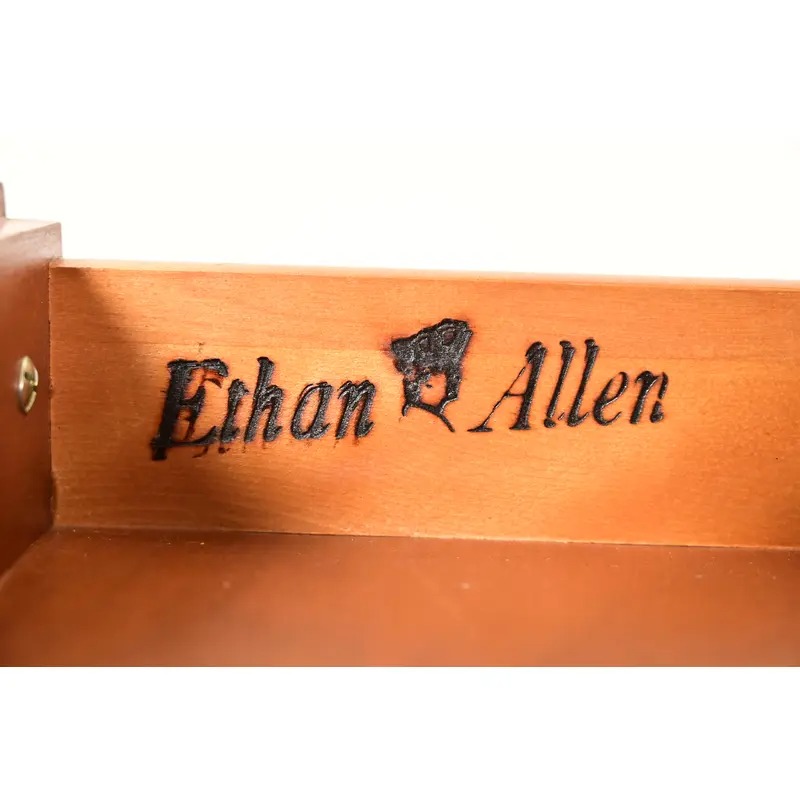 Ethan Allen Georgian Cherry Wood Bureau With Drop Front Secretary Desk and Bookcase Hutch, Circa 1970s - Image 10