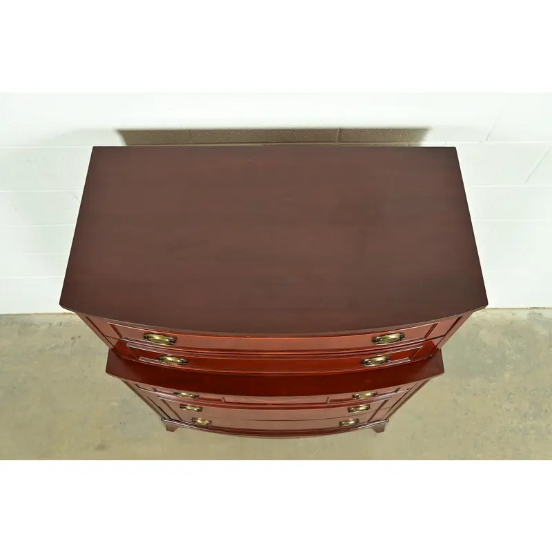 Federal Inlaid Mahogany Bow Front Highboy Dresser by National Furniture, Circa 1960s - Image 10