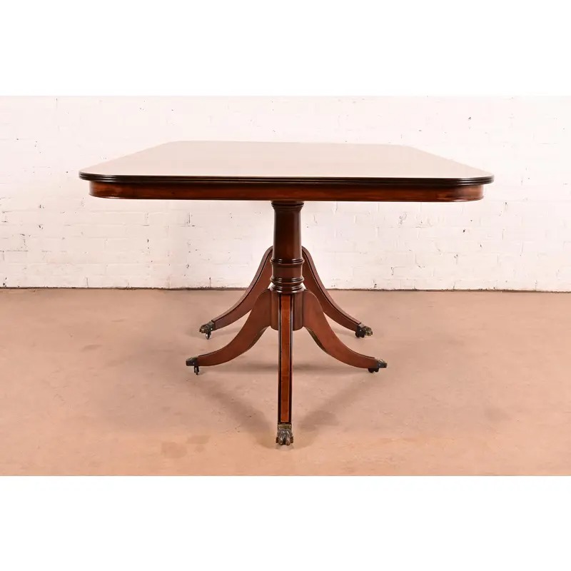 John Widdicomb Georgian Banded Mahogany Double Pedestal Extension Dining Table, Newly Refinished - Image 10