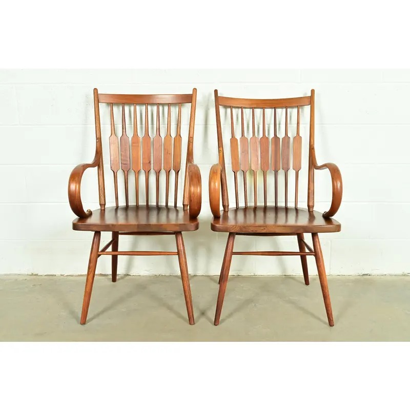 Kipp Stewart for Drexel Declaration Sculpted Walnut Armchairs, Pair