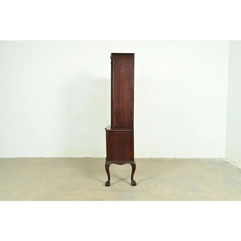 Romweber Chippendale Flame Mahogany Breakfront Bookcase Cabinet, Circa 1920s - Image 10