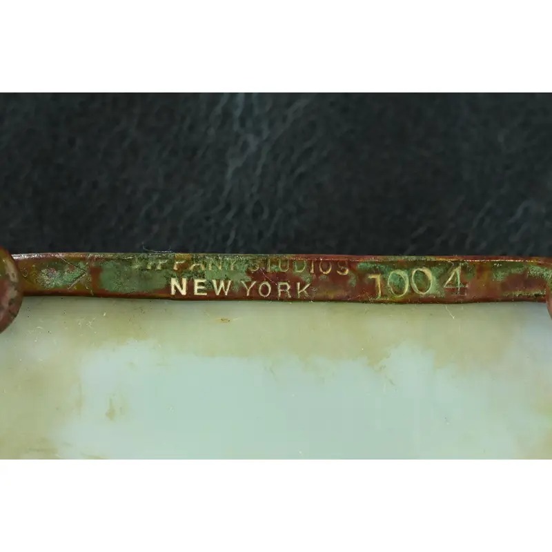 Tiffany Studios New York Pine Needle Bronze and Favrile Slag Glass Pen Tray - Image 10