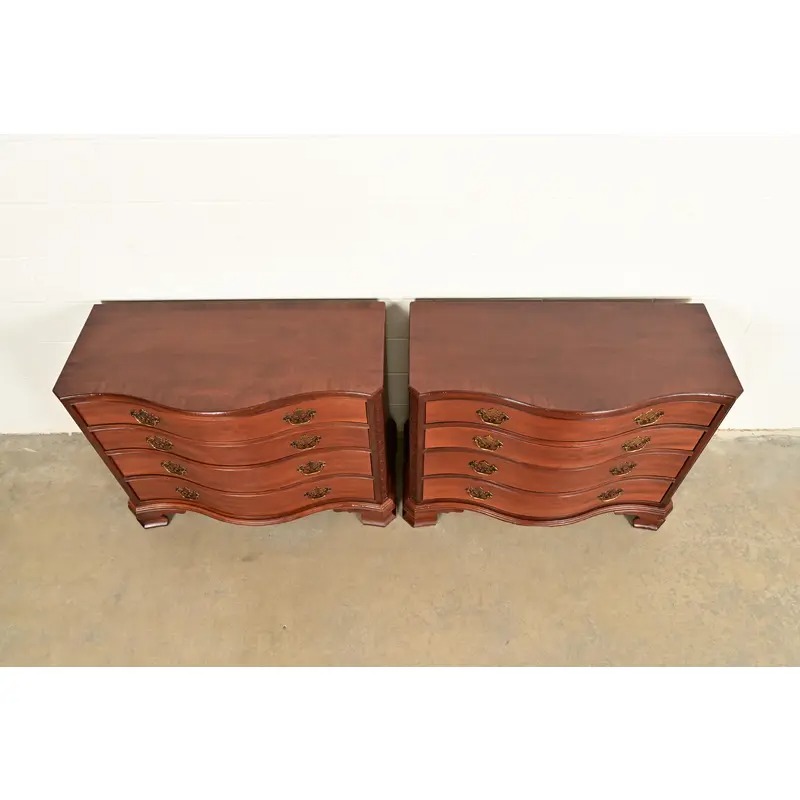 Baker Furniture Historic Charleston Chippendale Carved Mahogany Serpentine Front Dresser Chests, Pair - Image 11