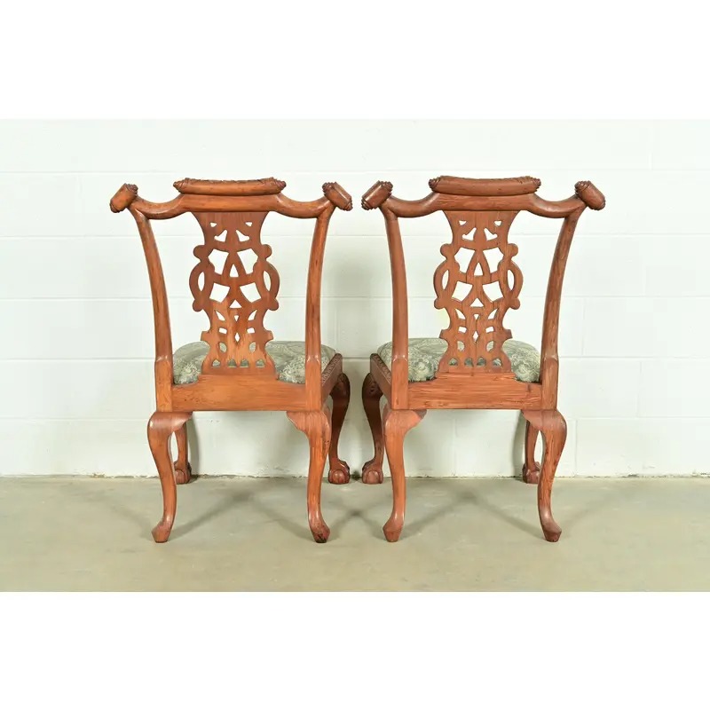 Baker Furniture Style Chippendale Carved Mahogany Side Chairs or Dining Chairs, Pair - Image 11